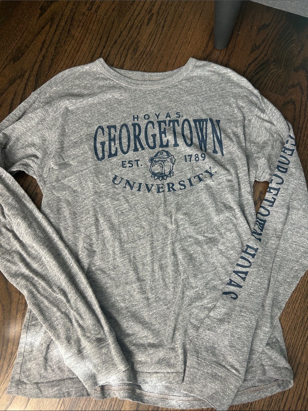 League Georgetown University Gray Long Sleeve Tee with Navy Print